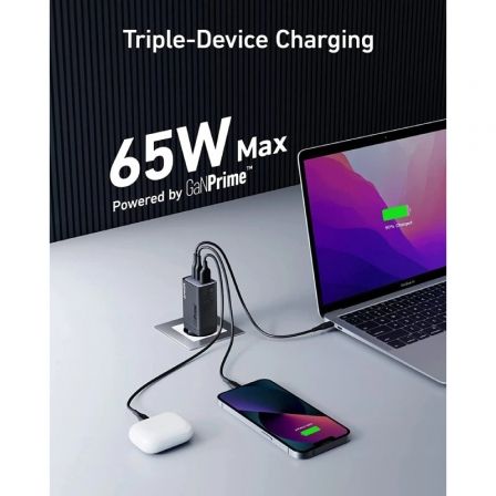 Anker 735 Charger GaNPrime 65W Negro (2xUSB-C, 1xUSB-A) inevitable de pared Anker 735 Charger GaNPrime 65W Negro (2xUSB-C, 1xUSB-A) inevitable de pared